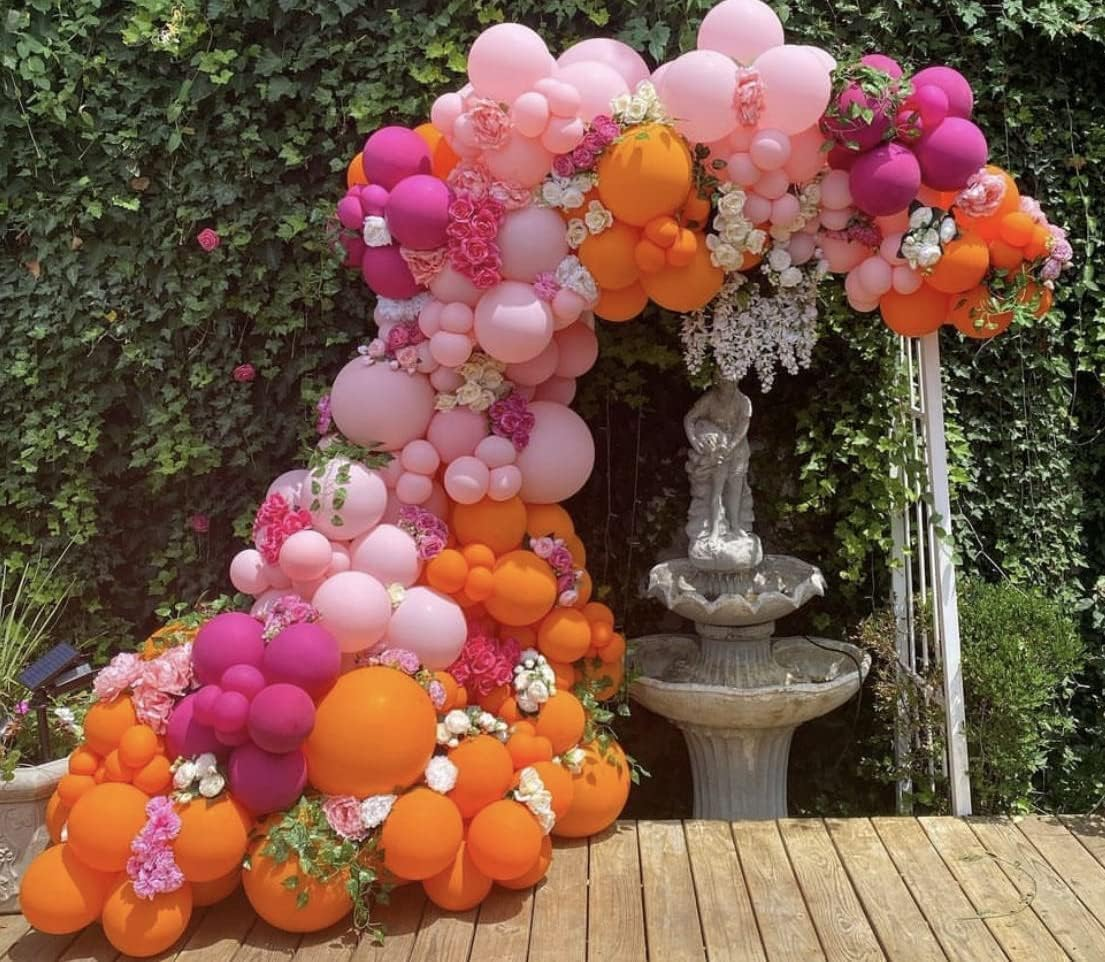 Pink and Orange Balloon Arch Kit, ADOINBY 161Pcs Hot Pink Orange Metallic Gold Latex Balloon Garland Kit, 18 12 10 5 Inch Different Size Balloons for Birthday Baby Shower Wedding Party Decorations - Blue image number 3