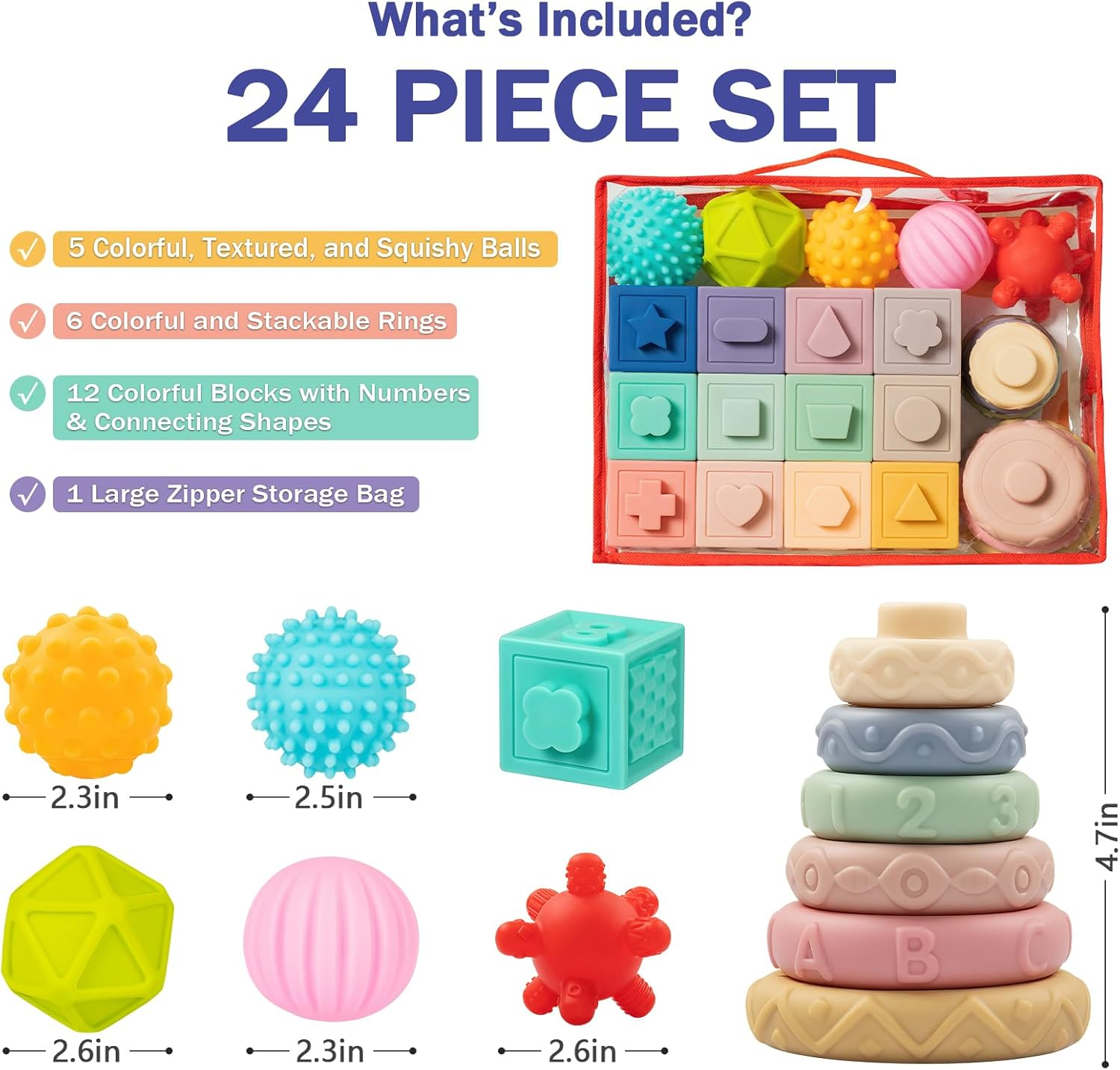 Jyusmile Baby Toys 6-12 Months, Montessori Toys for Babies 6-12 Months, Incl Stacking Building Blocks & Soft Infant Teething Toys & Sensory Balls for Toddlers 0-3-6-9-12 Months image number 3