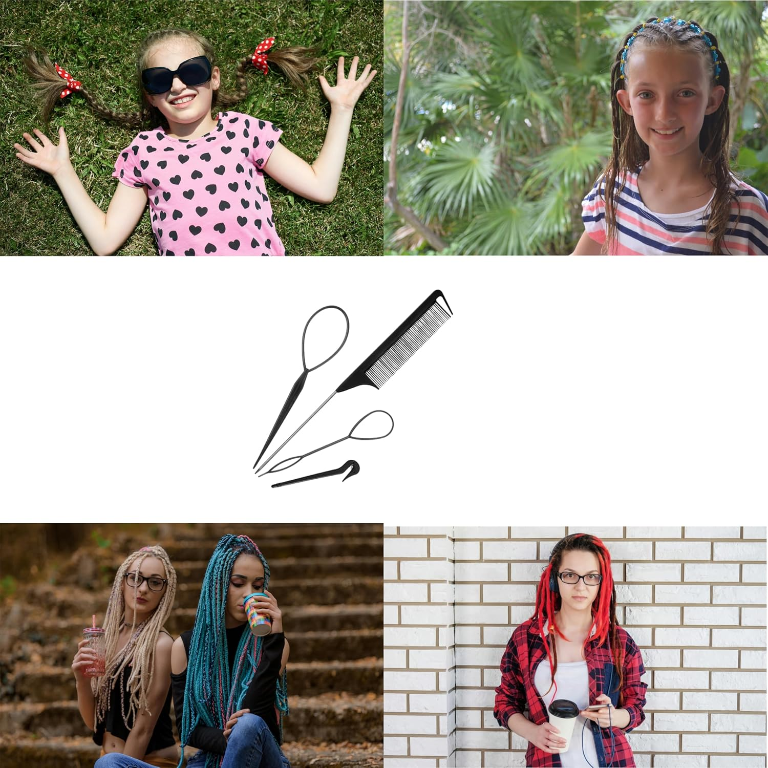 4 Piece Hair Braiding Tool Kit Professional Hair Styling Set for Perfect Braids, Includes Hook, Comb, Clips, and Accessories Ideal for Beginners and Expert (Black) image number 4