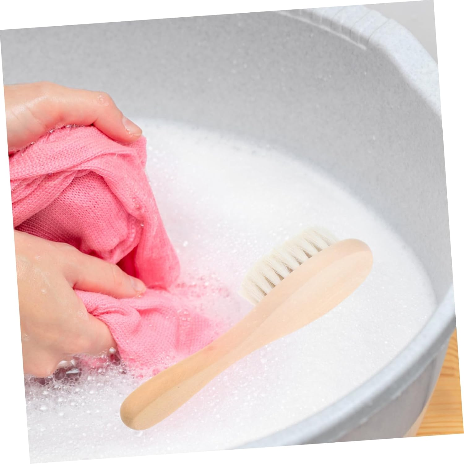 Iplusmile Bristle Laundry Brush Soft Natural Bristles for Delicate Fabrics Linens Knits Clothes Stubborn Stain Removal Household Cleaning Tool 6.1 Inch image number 3