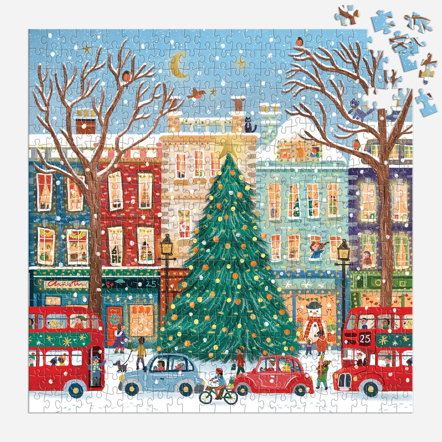 Galison Tinsel City Foil Puzzle 500 Piece - Festive Holiday City Scene Glitter Jigsaw Puzzle for Adults image number 2