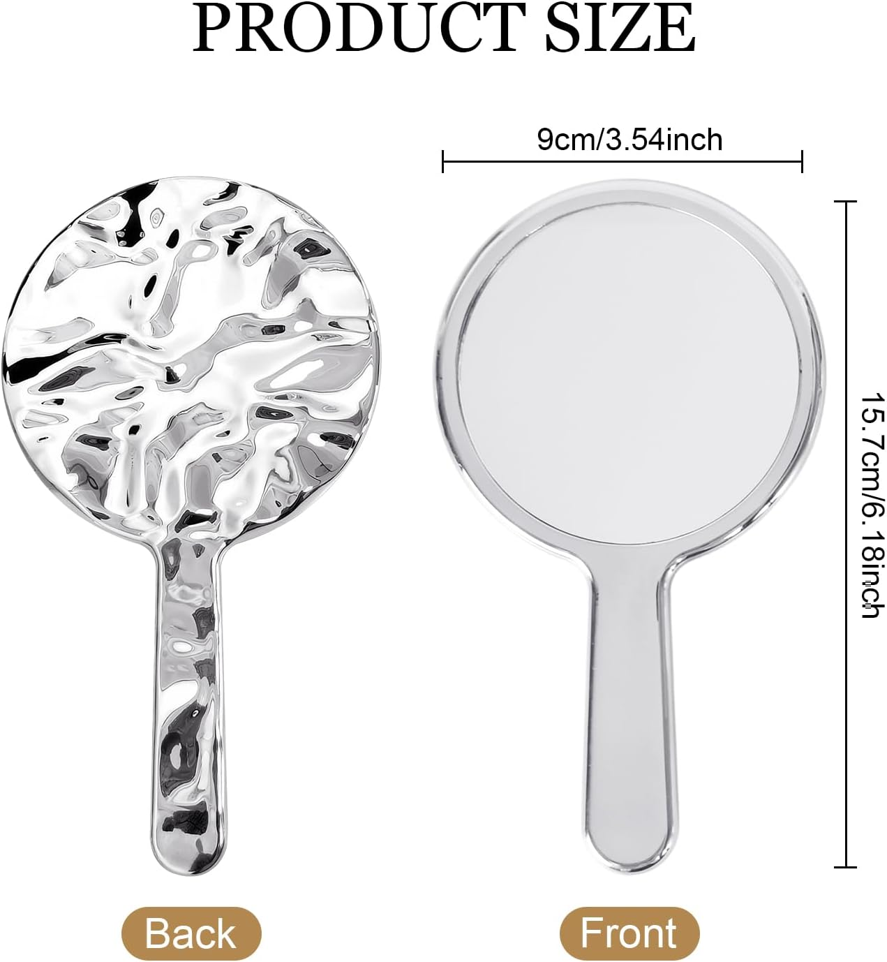 Hand Mirror Professional Hand Held Mirrors Makeup Barbers Shaving Salon Mirrors Hairdressers Compact Tool with Handle for Travel Festival Essentials Portable Makeup Mirror round Silver image number 6
