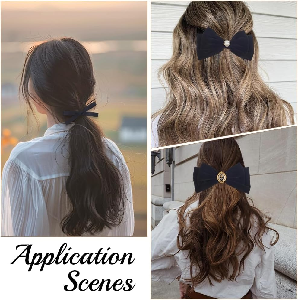 SOFPLATE 20Pcs 6 Styles Black Bow Alligator Clip Cloth Hair Clips Large Coquette Polyester Small Bowknot Aesthetic ABS Plastic Pearl Iron Hair Barrettes Accessories for Short Long Hairstyle DIY Decor image number 1
