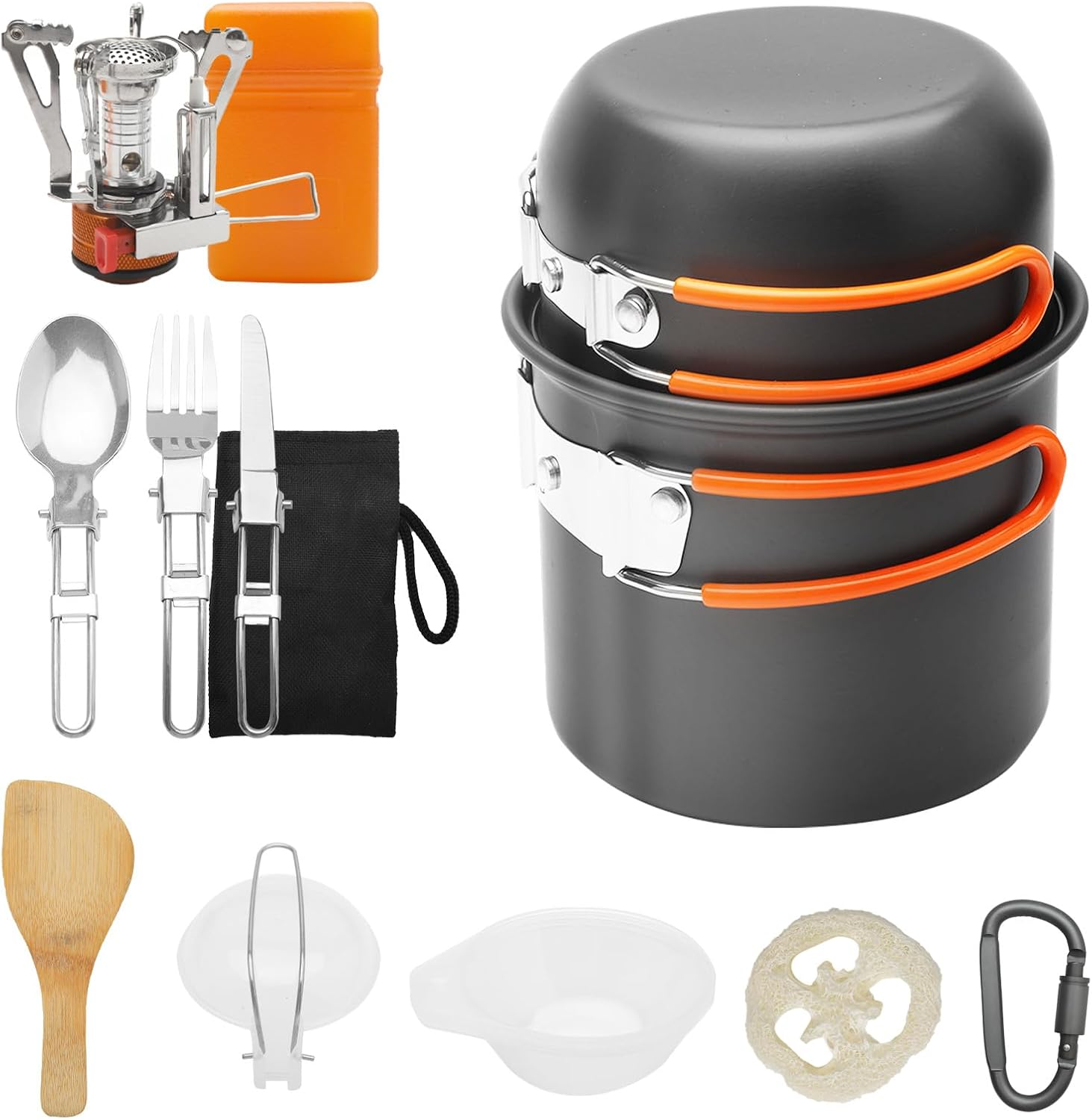 HENGBIRD 15-Piece Camping Crockery Set, Foldable Camping Cookware Set, Camping Pots Frying Pan with Stainless Steel Cutlery, Drinking Cup, Mini Camping Stove for Hiking, Outdoor Cooking, Picnick, 1-2 image number 5