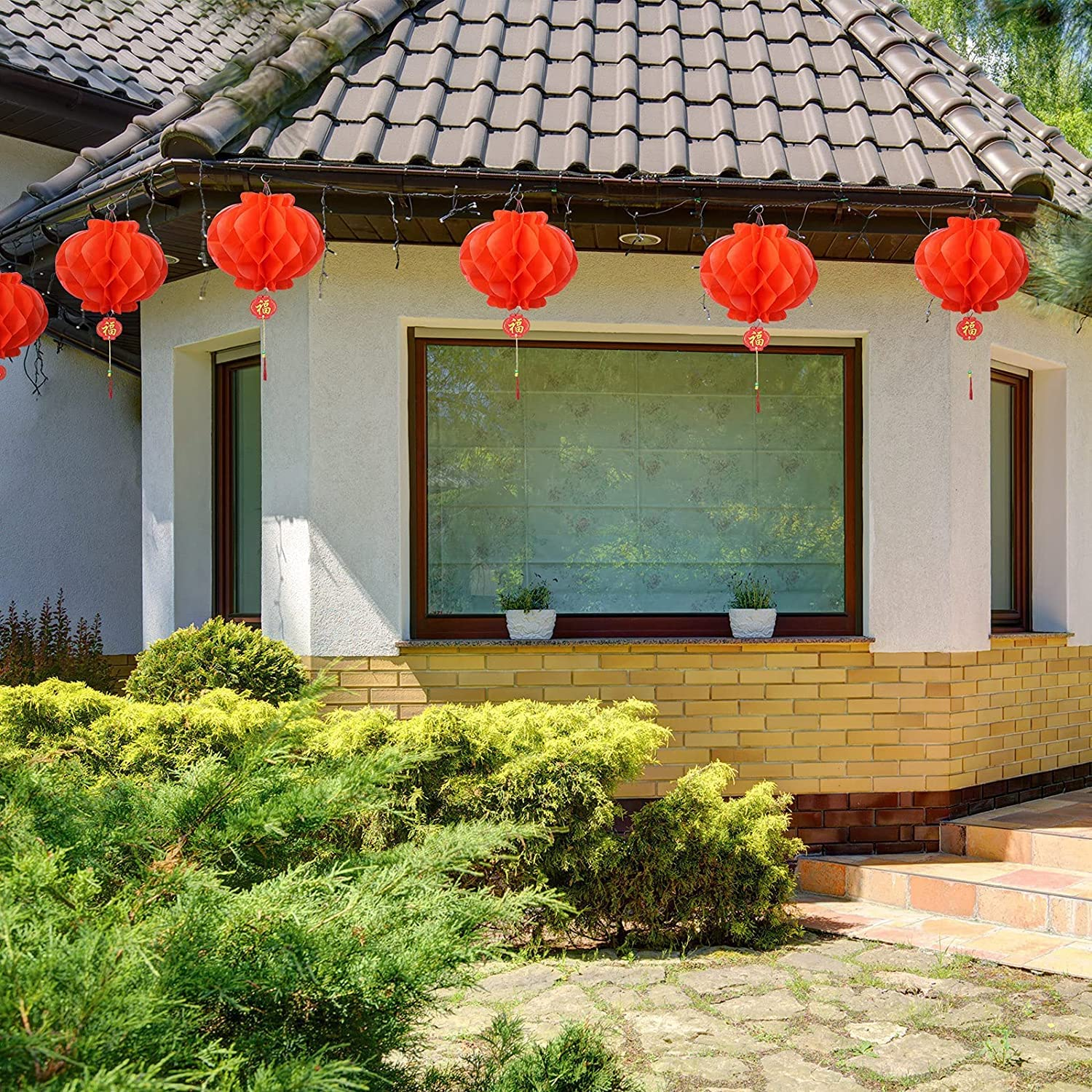 20 Pieces 10 Inch Chinese Red Paper Lanterns Festival Decorations for New Year, Spring Festival, Wedding and Restaurant image number 1