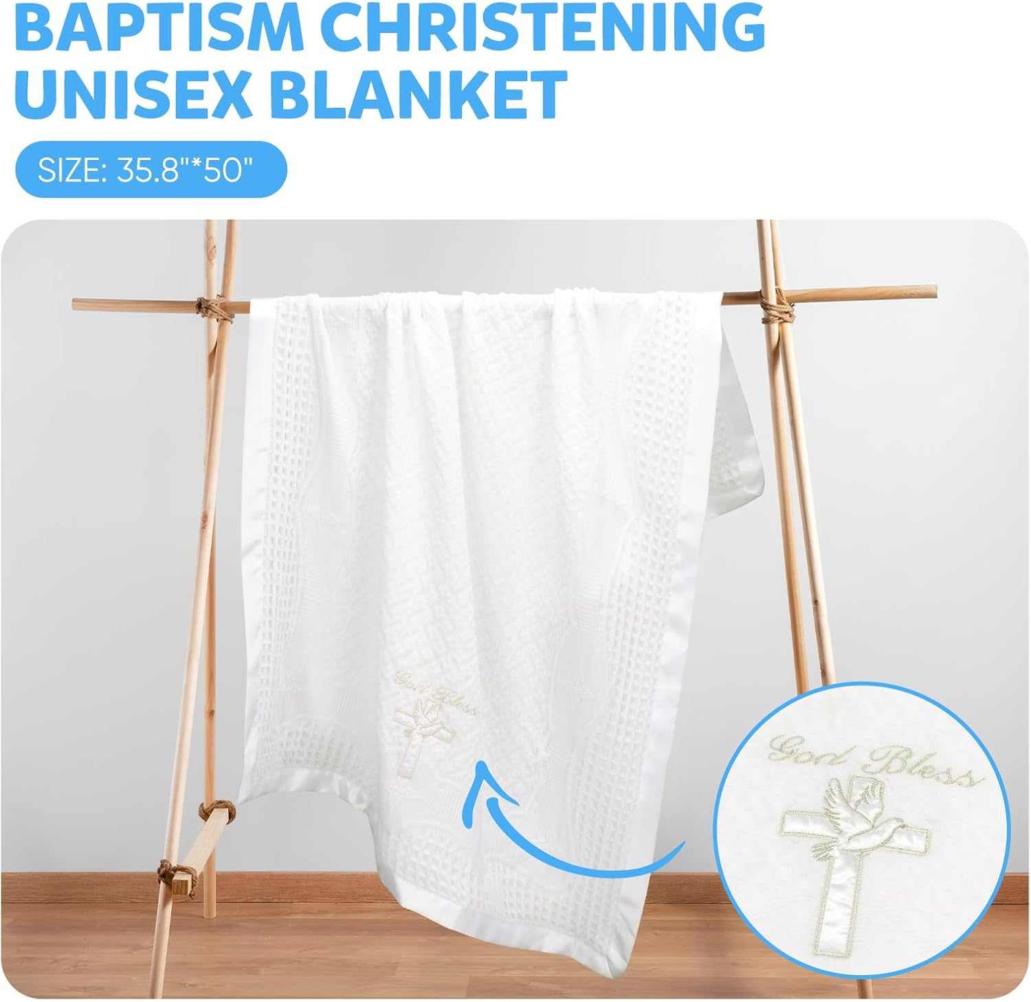 Baby Blanket for Boys Girls God Bless Baptism Christening Shawl White Soft Knit Receiving Swaddle Newborn Unisex Summer Autumn Winter Nursing Cover - Baptism Blanket image number 4