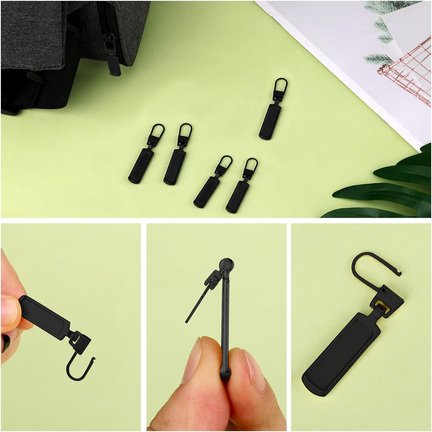 TOYMIS 6Pcs Zipper Pull Replacement, Zipper Pulls Detachable Metal Zipper Pull Repair Kit for Clothes Jacket Pants Jeans Luggage Suitcase Purse Handbag (Black) - Black image number 6