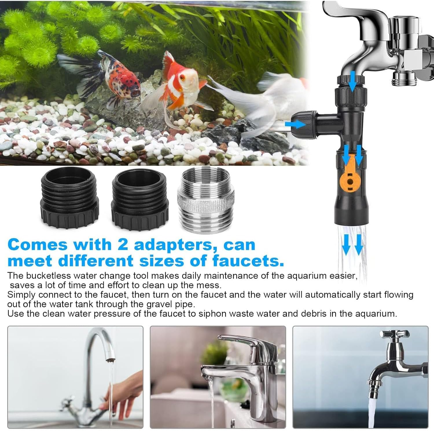 Songholee Aquarium Water Changer, Aquarium Water Change Kit with 2 Faucet Nozzles Connectors, Water Changer Replacement Parts Flow Control Valve Assembly for Fish Tank Cleaning image number 3