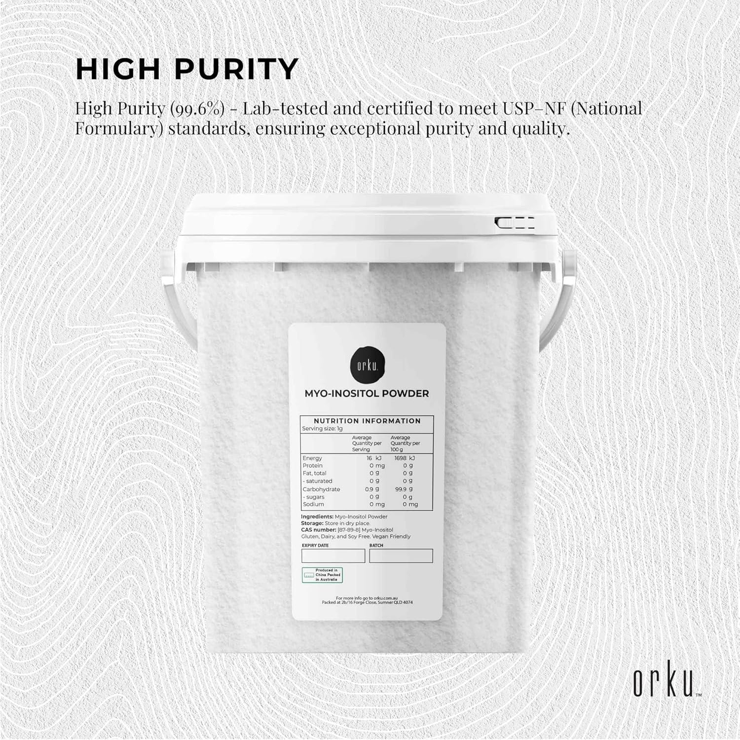 Orku 800G Myo Inositol Powder Tub - USP Grade High Purity Unflavoured image number 4