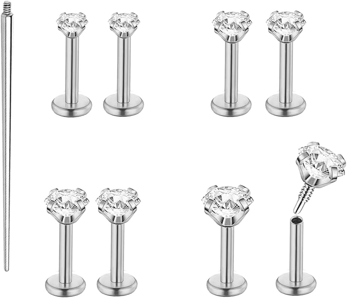 QXXPVV 16G 18G Flat Back Earrings Stud Stainless Steel Extended Internally Thread Tragus Labret Nose Cartilage Lip Medusa Conch Body Piercing Jewelry Hypoallergenic for Women Men image number 3