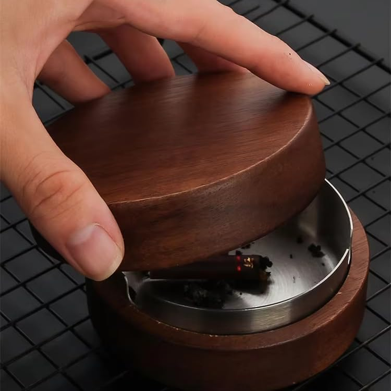 Wooden Ashtray, Ash Tray with Lid, with Stainless Steel Inner Box, Portable Decorative Ashtray for Home