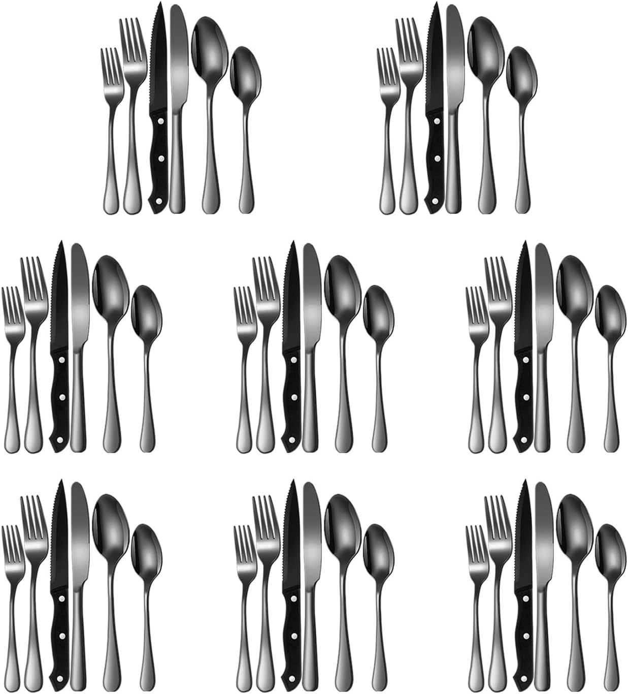 Shgarden 48Pcs Black Silverware Set Stainless Steel Black Flatware Set for 8 Mirror Polished Cutlery Utensil Set Eating Tableware Set for Home Kitchen Restaurant Hotel Dishwasher Safe SH0058 (Black)
