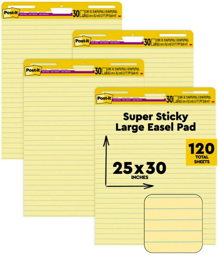 Post-It Easel Pad, 25 X 30-Inches, Yellow Paper with Lines, 30-Sheets/Pad, 4-Pads/Pack image number 1