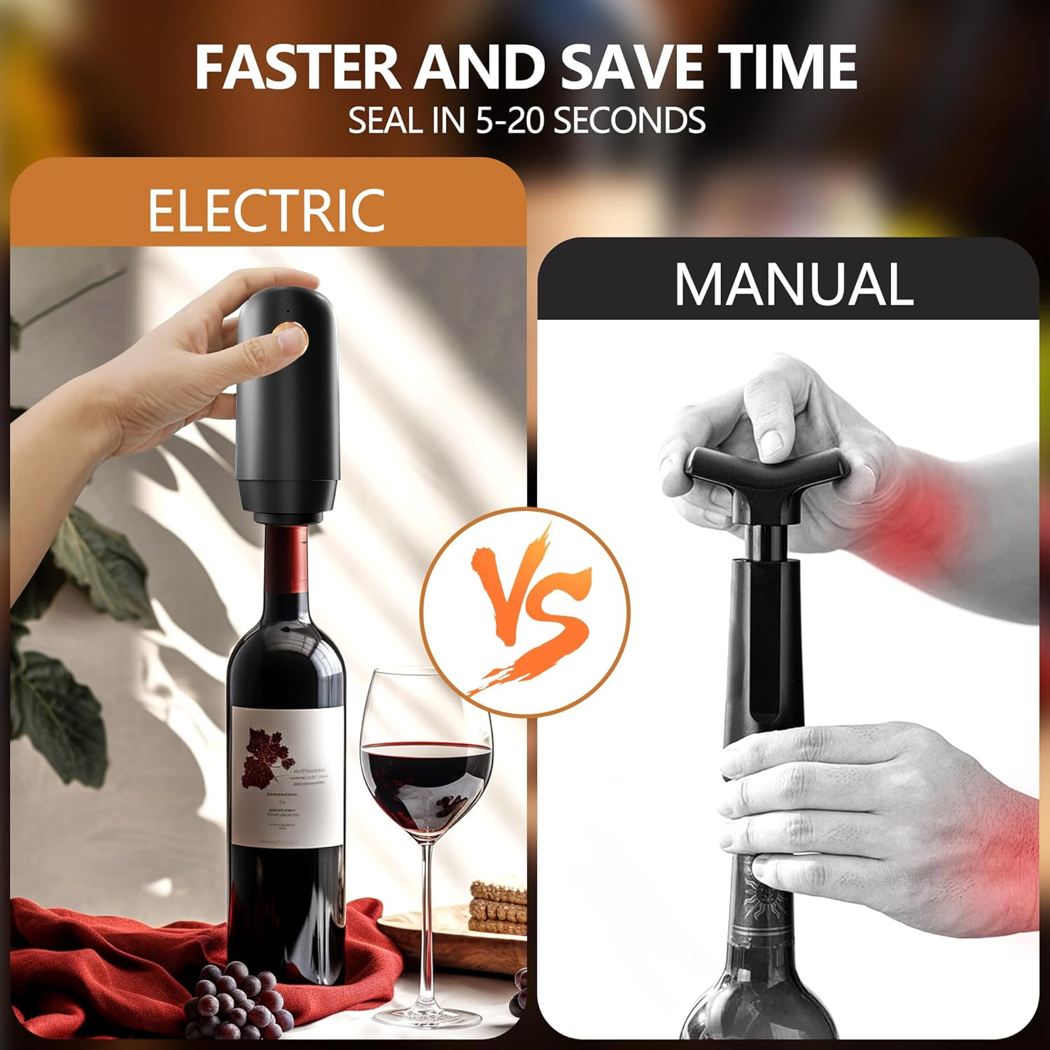 BGFOX Electric Wine Saver Pump with 4 Reusable Vacuum Stoppers, Automatic Wine Air Remover Pump Bottle Stoppers, Rechargeable Wine Preserver Bottle Sealer Keeps Wine Fresh, Gifts for Wine Lovers image number 6