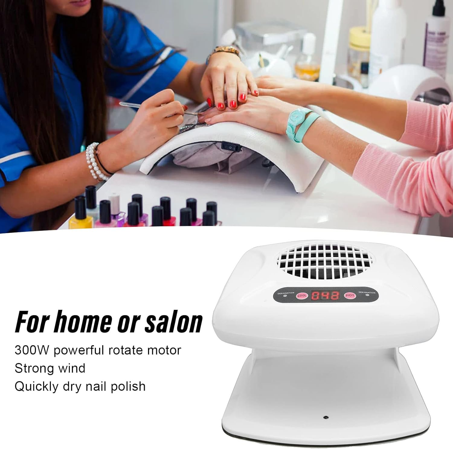 300W Portable Nail Dryers, Nail Fan Dryer for Regular Nail Polish Quick Dry Nail Polish Gel Nail Dryer Blower Automatic Sensor Warm Cool Breeze Home and Salon Use No Harmful image number 2