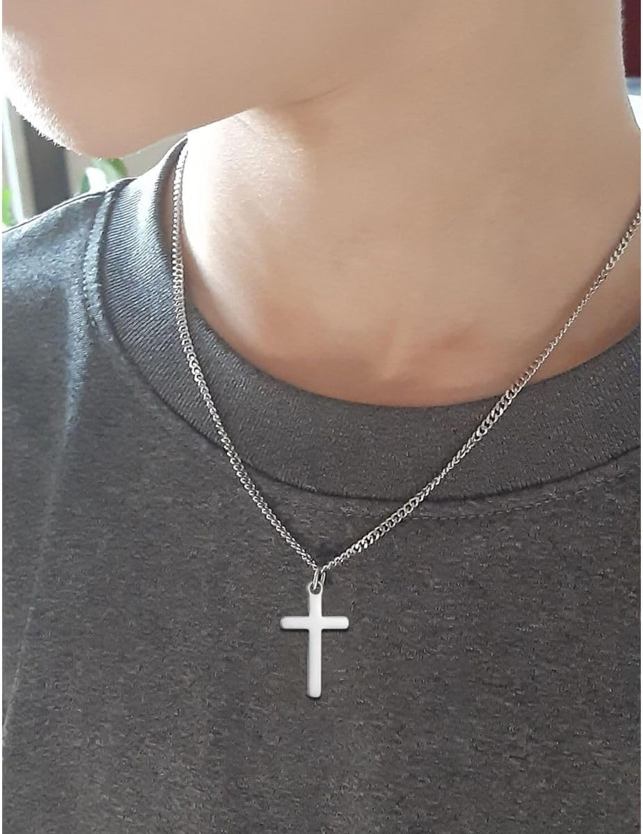 Leyung Baptism Confirmation First Holy Communion Christening Gifts for Boys, Stainless Steel Cross Necklace Gifts for Teen Boys Son Grandson Nephew Godson image number 1