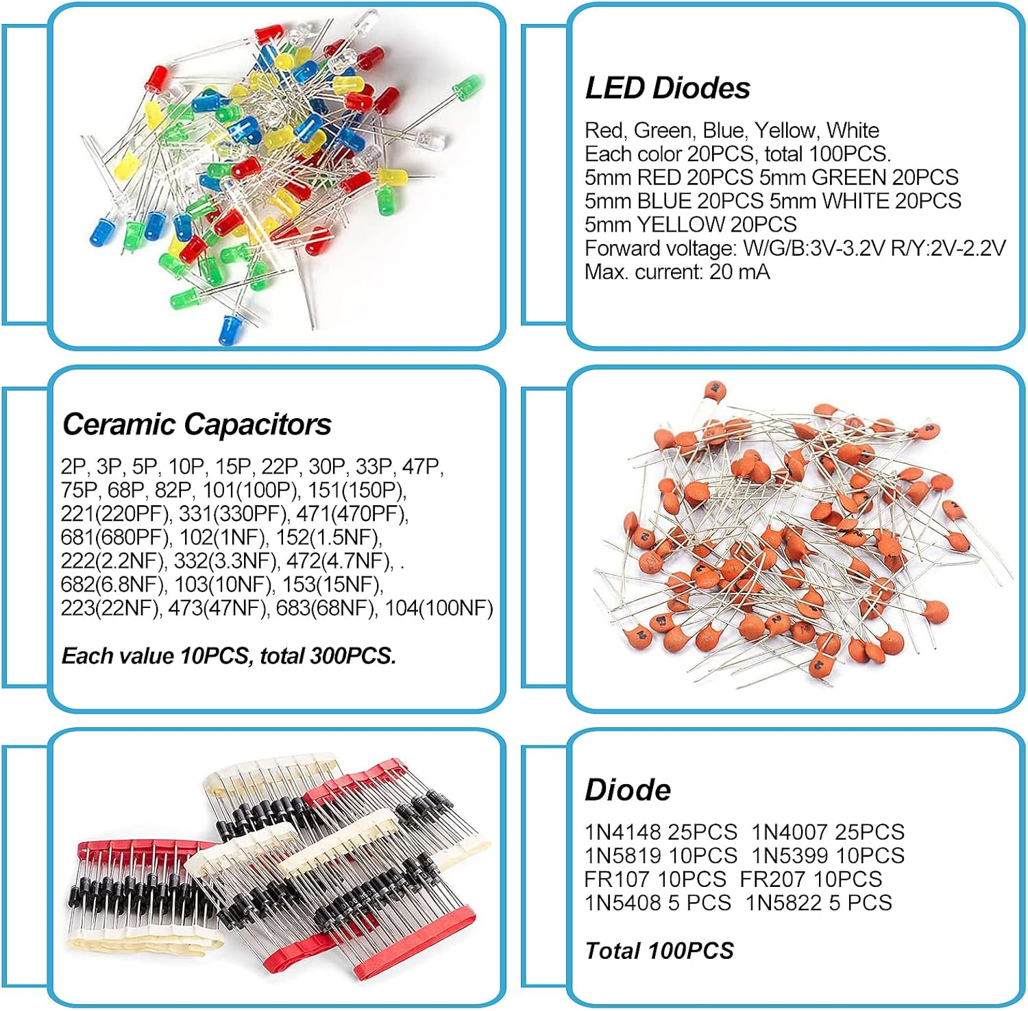 1400Pcs Basic Electronics Component Assortment Kit, Electrolytic Capacitor, Ceramic Capacitor, LED Diode, Common Diode, Resistor, Transistor Component for Arduino, Electronic DIY Project image number 1