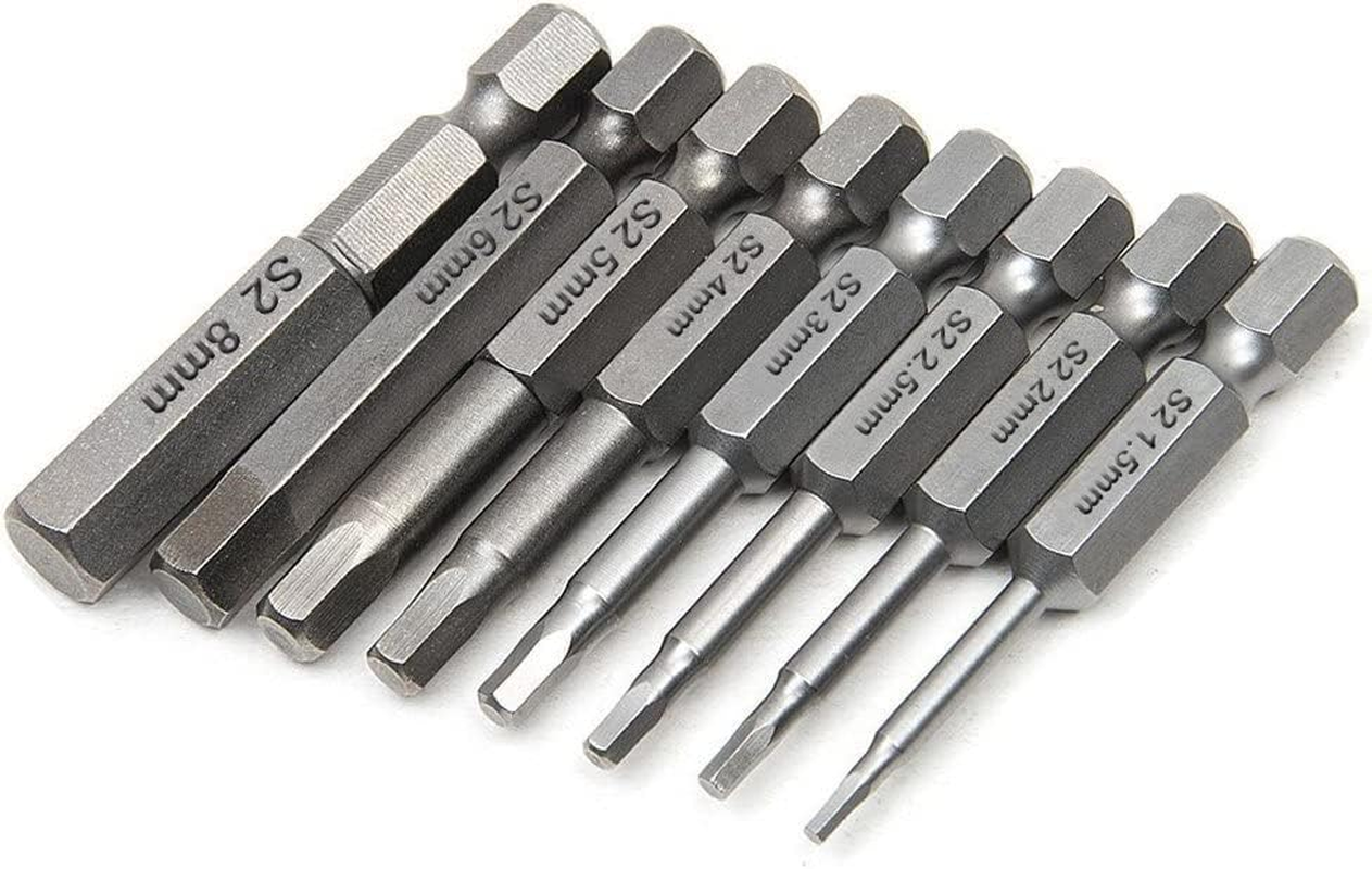 Bestgle 8 Pcs Magnetic Screwdriver Drill Bit Set H1.5-H8 Inner Hexagon Head Allen Wrench Bits with 1/4 Inch Hex Shank, 50Mm Length