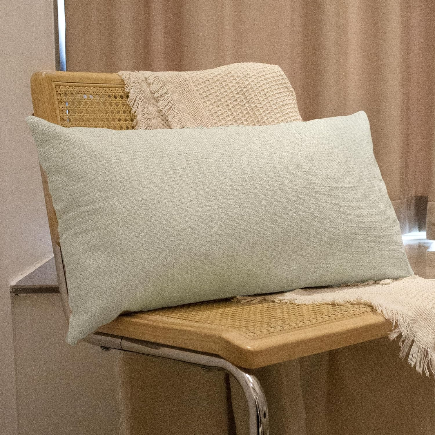 Joralion Natural Cotton Linen Throw Pillow Cover 12X24 Inch, Oatmeal Decorative Accent Pillowcase Farmhouse Cushion Case Home Decor for Couch Sofa Bed Living Room, Pack of 1 (Cover Only) image number 5