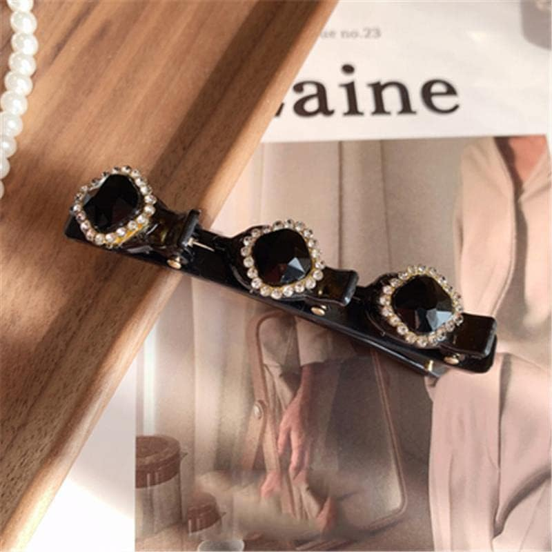 PTNKUIIY Pack of 2 Hair Clips with Clips, Glitter Crystal Stone Hair Clip Double Bang Hairstyle Hair Pin Clips with 3 Hair Clips Hair Bands with Hair Clips for Thick Hair for Women Girls, Green image number 1