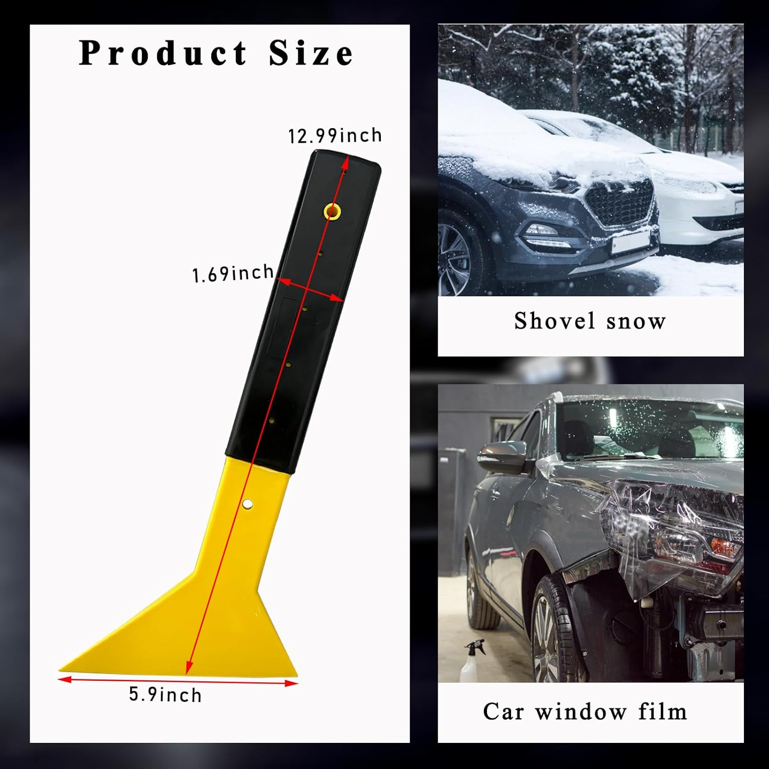 Dickno Window Tint Squeegee, Triangle Tinting Squeegee with Non-Slip Long Handle, Auto Vinyl Wrapping Tint Installation Scraper, Car Windshield Snow Frost Ice Removal & Cleaning Tool image number 3