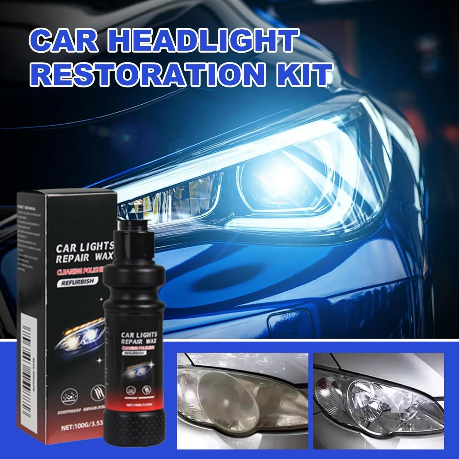 Headlight Restoration Kit - 120Ml Headlight Cleaning Lotion Restore Kit,Restorer Automotive Cleaner for Truck RV Refurbishment Drivers Road Trip Restoration Vehicle image number 1