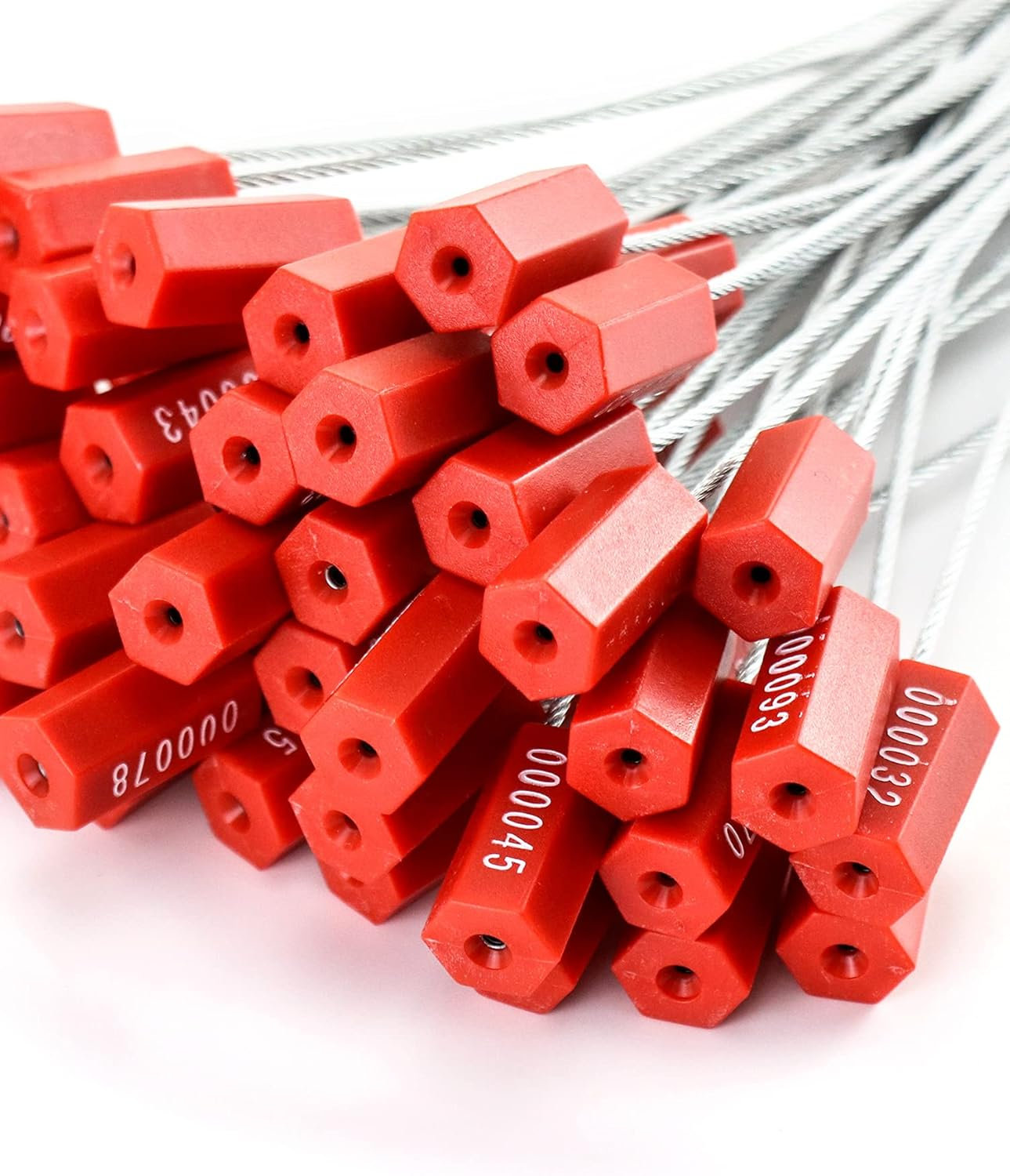 QWORK Steel Cable Seals Security Tag Numbered Truck Trailer Seal, 50 Pcs