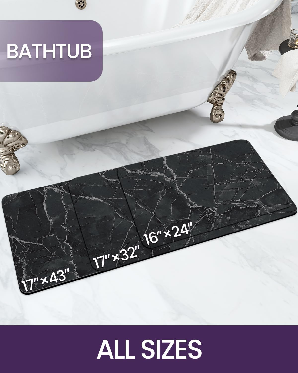 DEXI Bath Rug-Rubber Non-Slip Quick Dry Bathroom Rugs, Super Absorbent Thin Bath Mat, Washable Bathroom Floor Mats for in Front of Bathtub, Shower Room, Sink, 17"X32", Black image number 6