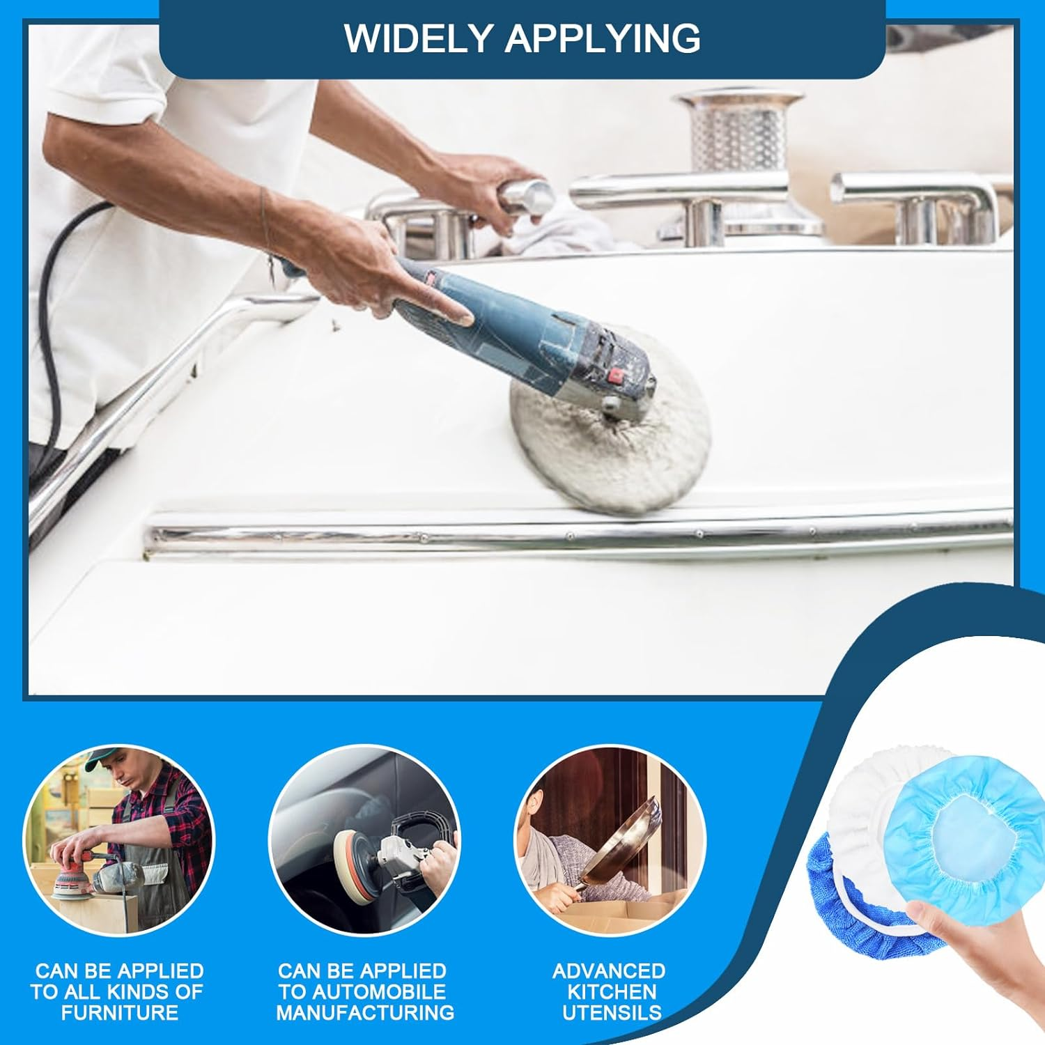 Glarks 12Pcs 9-10 Inch Car Polisher Pad Bonnet Set, Soft Microfiber/Synthetic Fleece/Non-Woven Fabric Polishing Bonnet Buffing Pad Cover Car Waxers Bonnet Set for Orbital Buffer Polisher image number 4