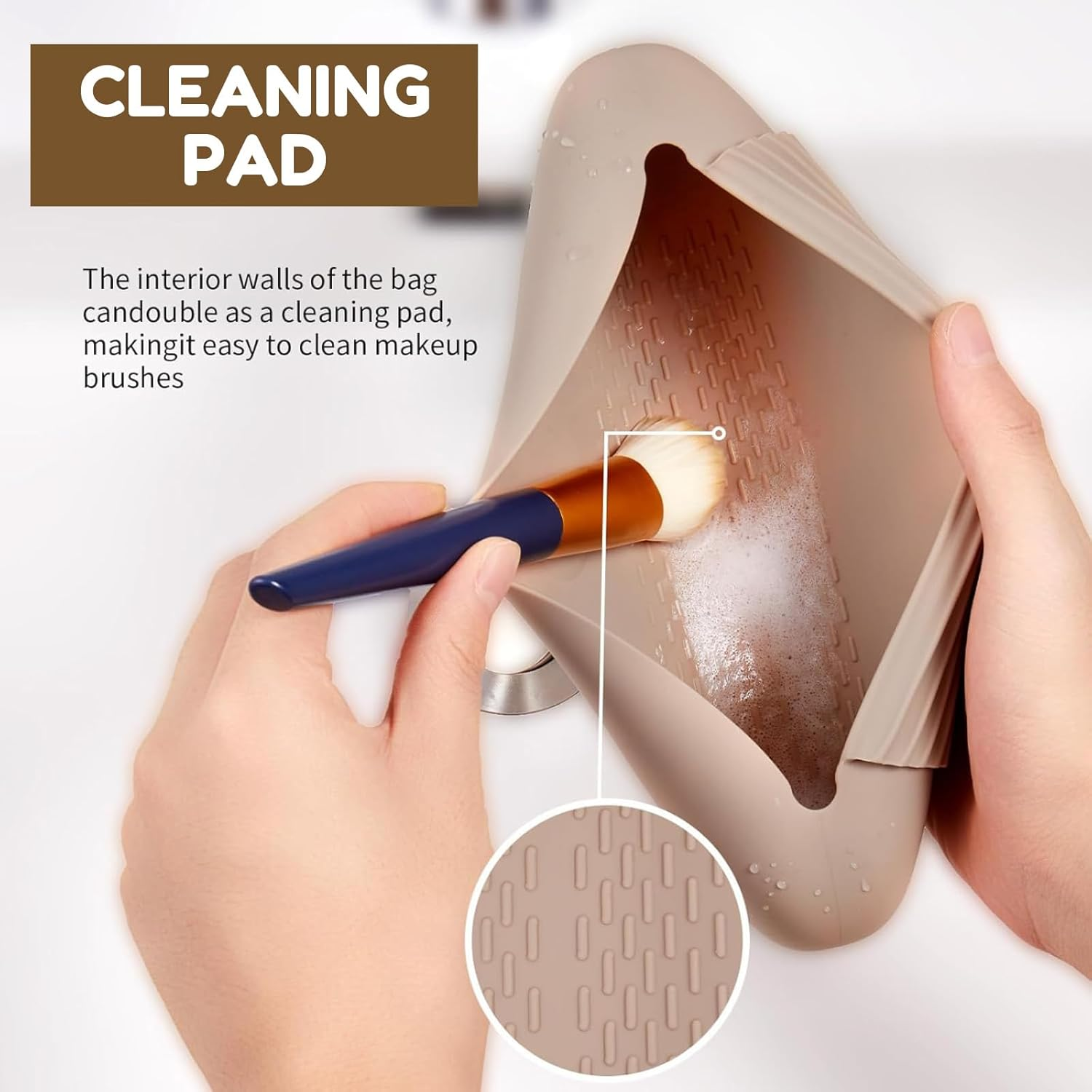 Silicone Makeup Brush Holder Travel Cosmetic Bag &ndash; Soft Portable Cosmetic Face Brushes Holder with Anti-Fall Out Magnetic Closure, Large Travel Makeup Brush Case (Walnut) image number 3