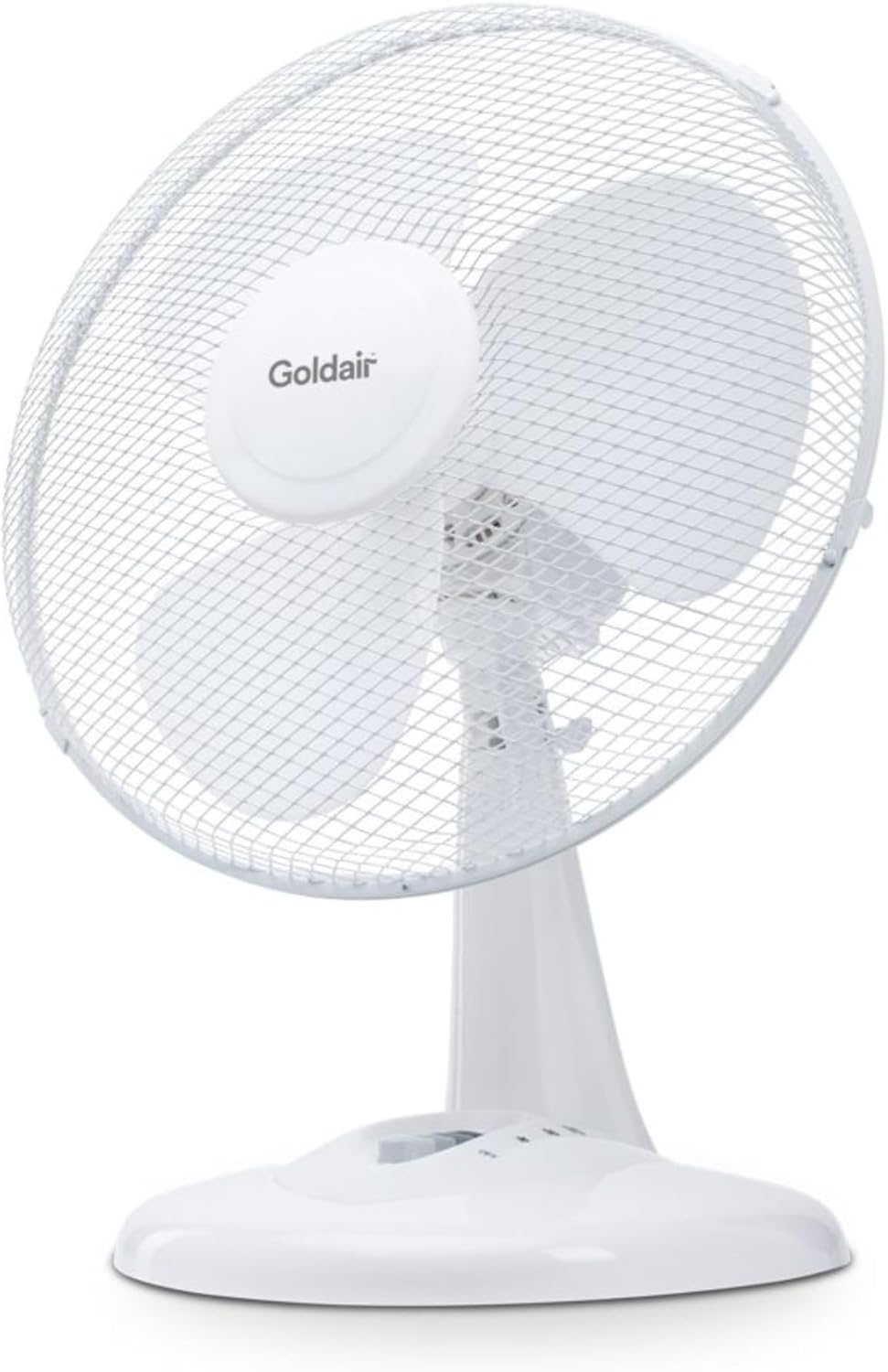 Goldair 30Cm Desk Fan with 3 Speed Settings, Tilt-Adjustable, White