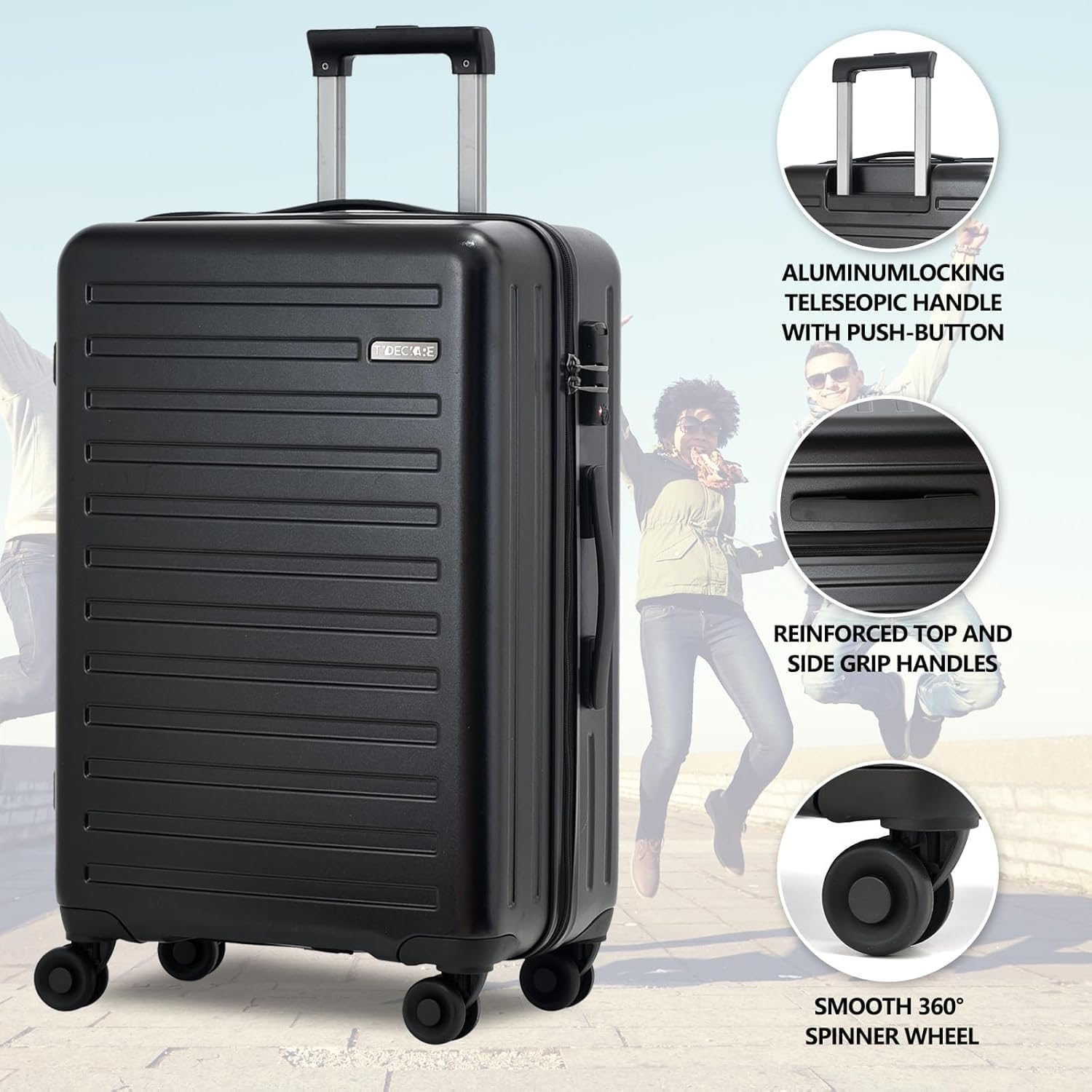 Tydeckare ABS+PC Luggage Set 2028 Inch Lightweight Spinner Wheels., Black, 3-Piece Set (20/24/28), Fashion image number 4