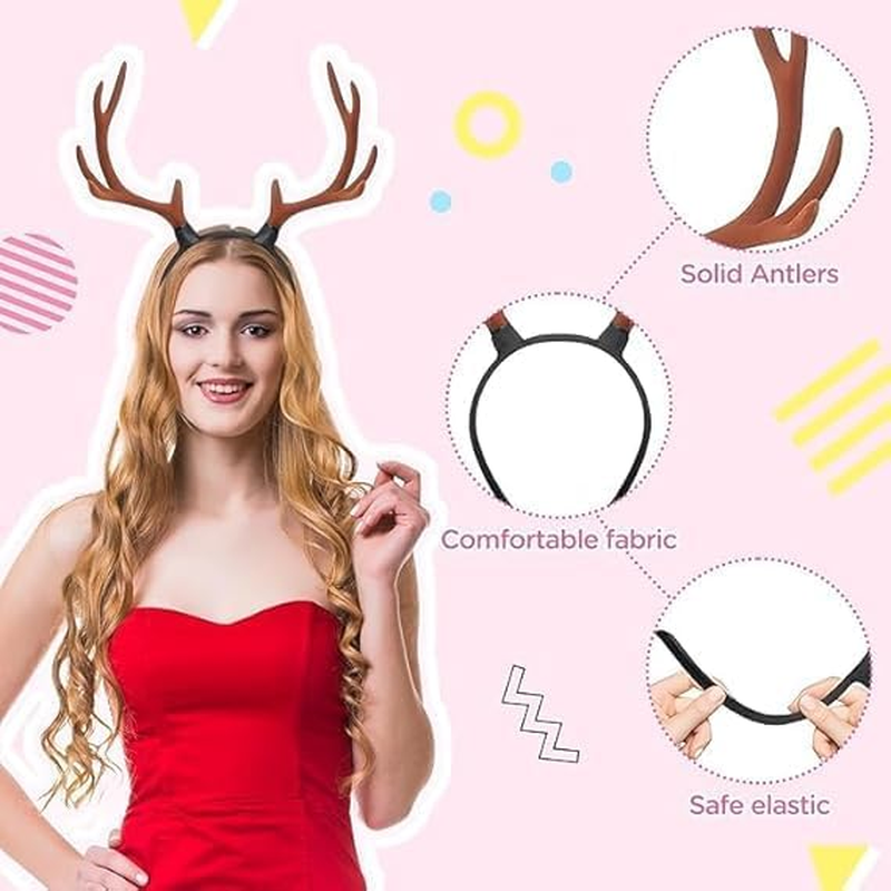 Reindeer Antlers Headband 1Pcs, Fabric Costume Headpiece for Adults and Kids, Halloween Cosplay Party Christmas Decoration image number 2