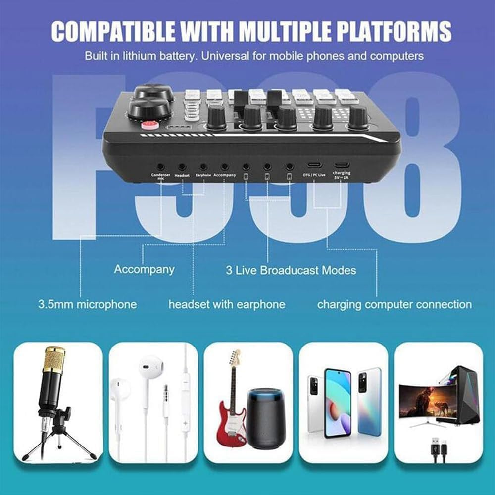 Professional Audio Mixer,Live Sound Card and Audio Interface with DJ Mixer Effects & Voice Changer, Sound Card for Live Streaming, 16 Special Effects Sounds, Prefect for Streaming/Podcasting/Gaming