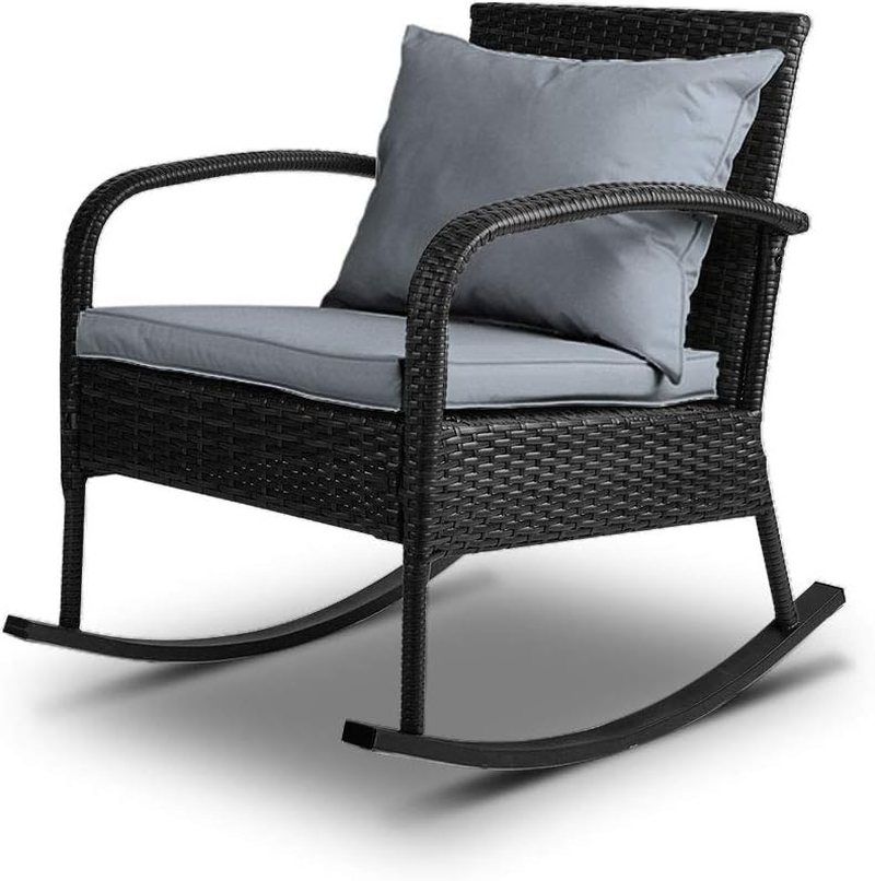 Gardeon Outdoor Rocking Chair Wicker Reclining Recliner, Patio Furniture Lounge Setting Conversation Set Backyard Garden Porch Indoor Pool, with Cushions Armrest Blackrest All-Weather image number 2