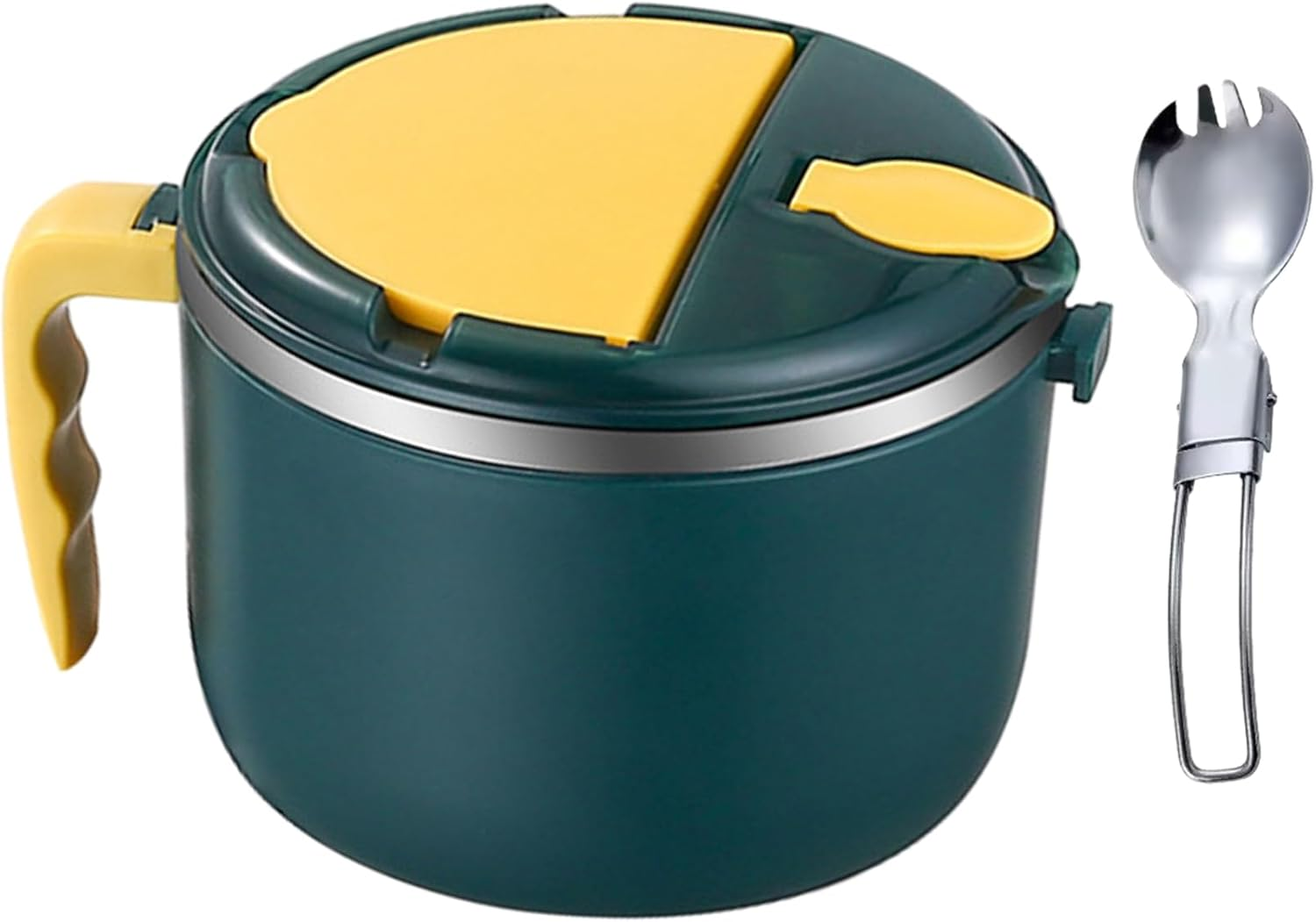 Stainless Steel Ramen Bowl with Lid, Handles, and Foldable Spoon - BPA Free, Dishwasher Safe, Portable Rapid Cooker for Instant Noodles (Not Microwave Safe) image number 3