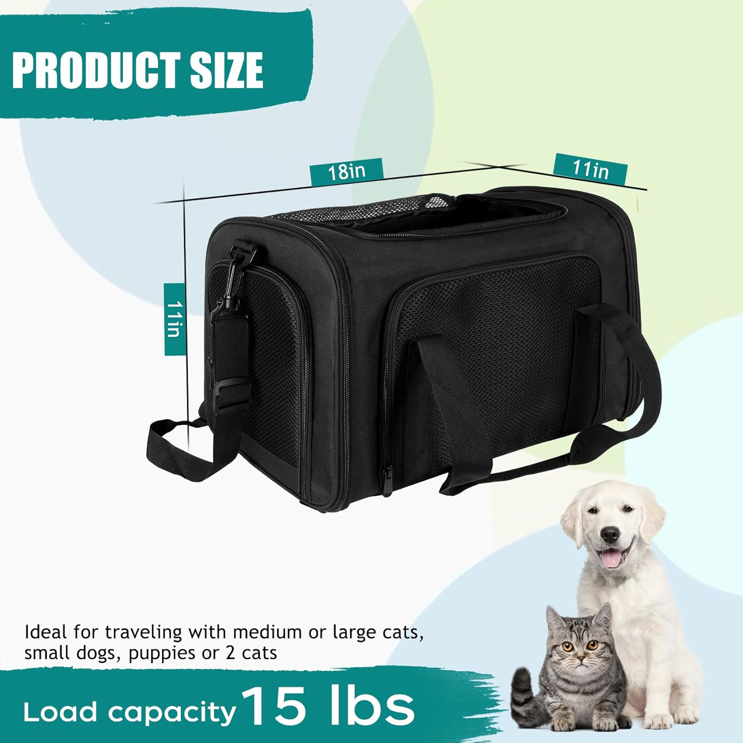 Top Tasta Dog Cat Carrier Pet Carriers for Small Medium Large Cats Dogs Carrier Soft Sided Small Puppy Dog Carrier Portable Foldable Airline Approved Dog Cat Travel Carrier Black Medium image number 5