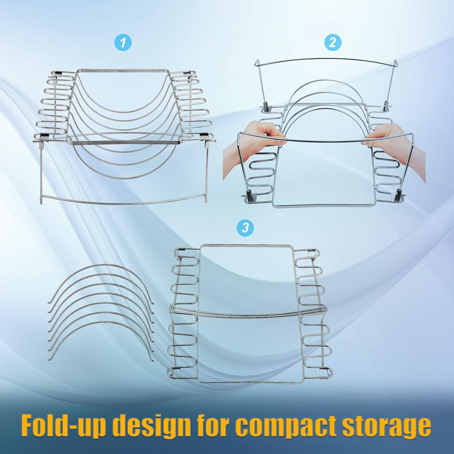 3-In-1 Rib Rack for Smoking & Chicken Leg Rack for Grill - Holds 6 Large Ribs, 12 Chicken Leg Wing, 1 Whole Chicken - Premium Foldable Space-Saving Chicken Drumstick Rib Racks for Grilling & Smoking