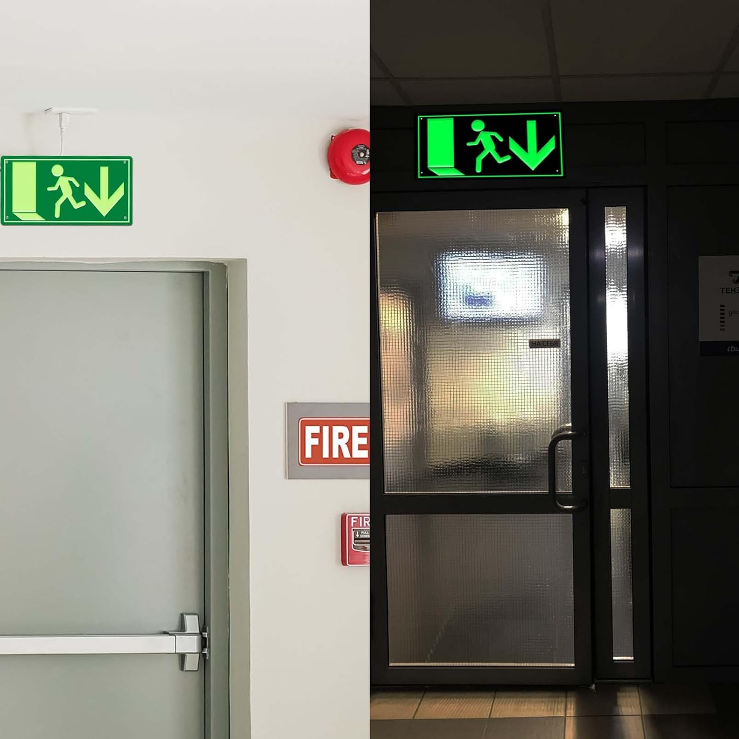Emergency Exit Sign, Photoluminescent Emergency Exit Sign, Escape Route Signs, Afterglow 300 X 150 Mm, Emergency Exit Signs for Information Sign, Rescue Route, Escape Route, Emergency Exit, Emergency