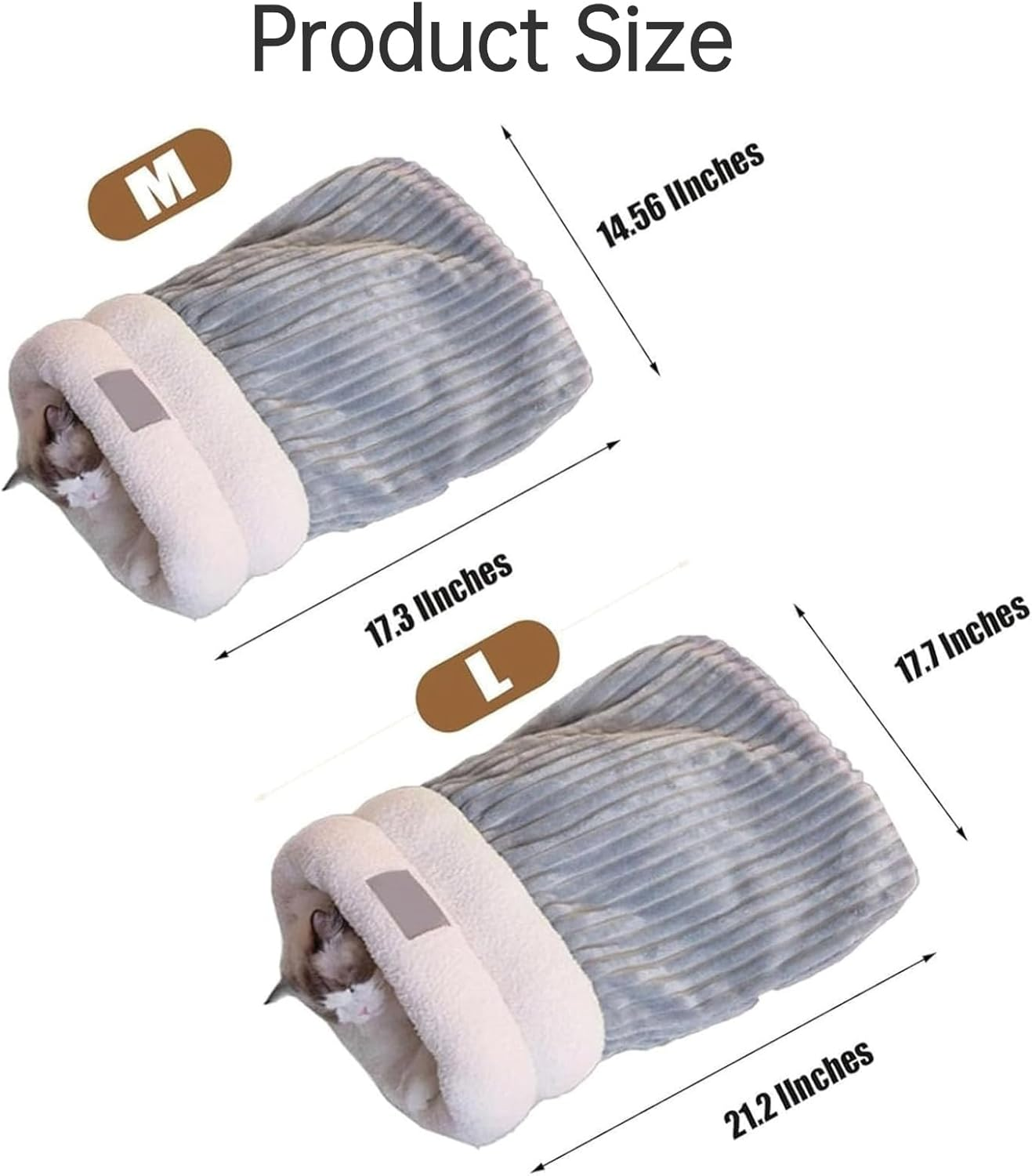 Poemtian Cat Sleeping Bag, Cat Beds for Indoor Cats, 360&deg;Soft Plush Cat Sack, Comfortable Pet Snuggle Sack (L) image number 1