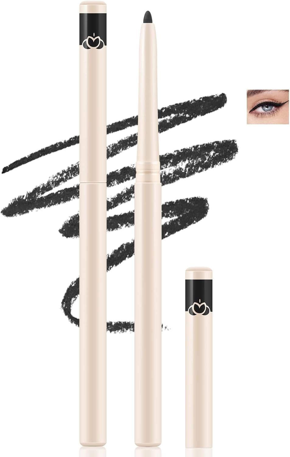 Apooliy 2Pcs Eyeliner,Highly Pigmented Eyeliner Pencil，Smooth Creamy Eye Liner，Waterproof White Eyeliner，Long Wear Black Eyeliner，Brown