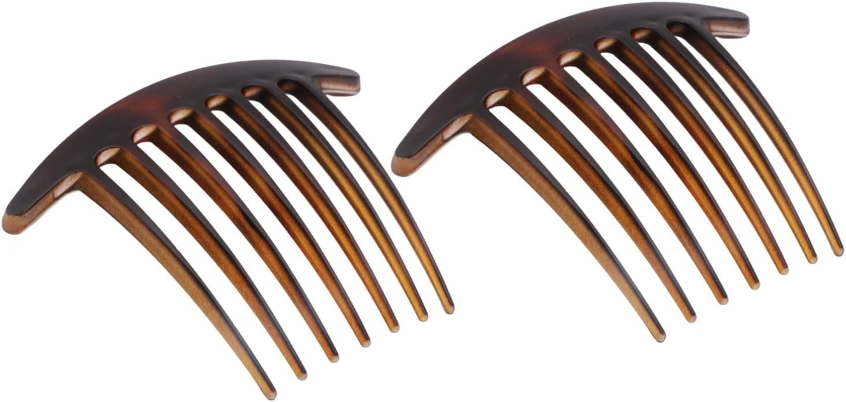 Parcelona French Basic 7 Teeth Tortoise Shell Matte Large 4&rdquo; Celluloid Set of 2 Side Hair Combs for Women and Girls