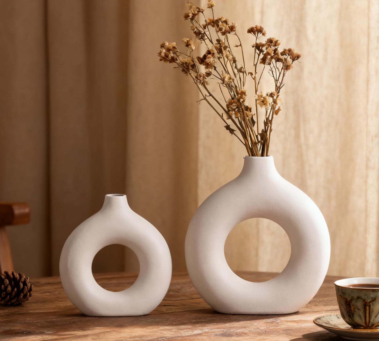 Creative Ceramic Vase Set of 4, Letters Shape Flower Vase, Multicolor Modern Minimalism Home Decor for Living Room, Table Centerpieces(Green/Brown/Burgundy/Khaki)