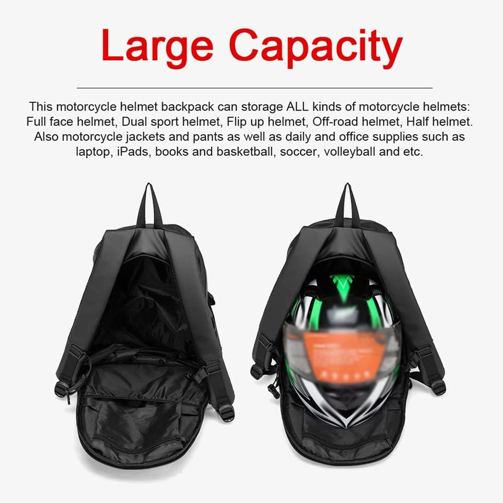 ACAGALA Multifunctional Large Capacity Motorcycle Backpack Motorcycle Helmet Bag Moto Riding Compatible with Men Women Waterproof Helmet Backpack image number 4