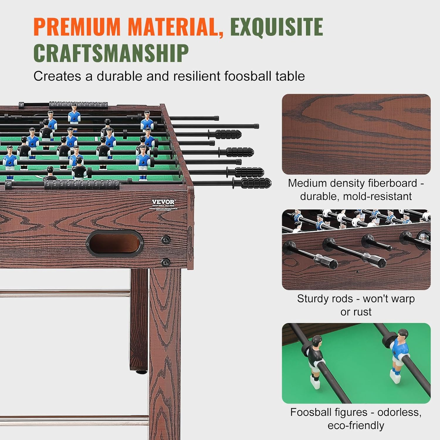 VEVOR Foosball Table, 48 Inch Standard Size for Home, Family, and Game Room, Indoor Soccer Table Set with 2 Balls and 2 Cup Holders image number 1