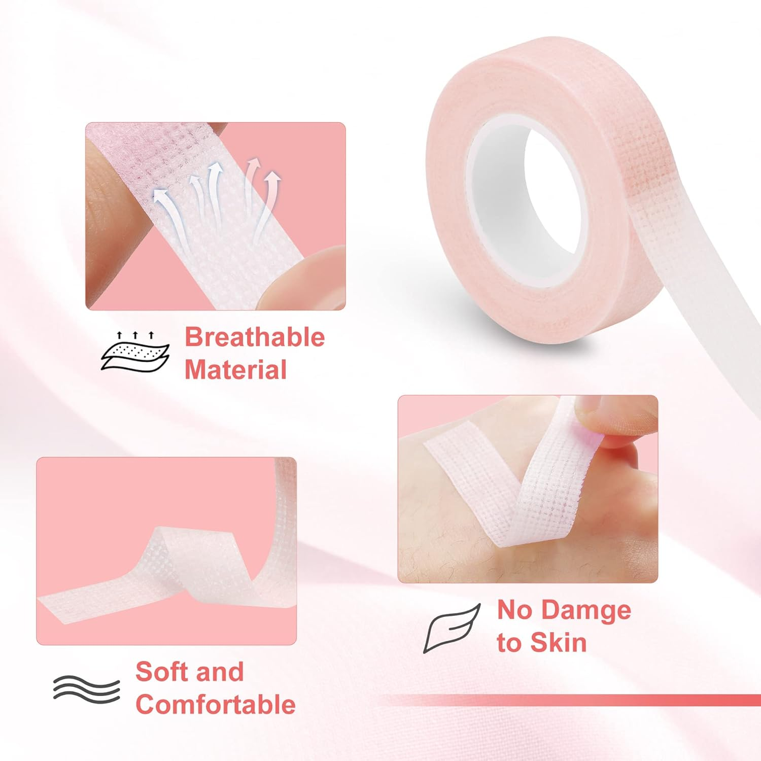 Beauty7 Eyelash Extension Tapes - 6 Rolls for Individual Lash Grafting, Breathable Adhesive Fabric under Eye Tape for Extensions Supplies (Pink) image number 5
