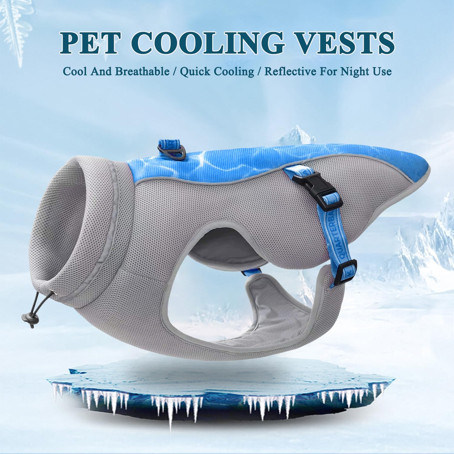 Improved Dog Cooling Vest with Sun Protection, Breathable Mesh Vest for Dogs, Reflective Strips, Adjustable Straps, with D-Snap Harness, Ideal for Small, Medium and Large Dogs, Blue image number 6