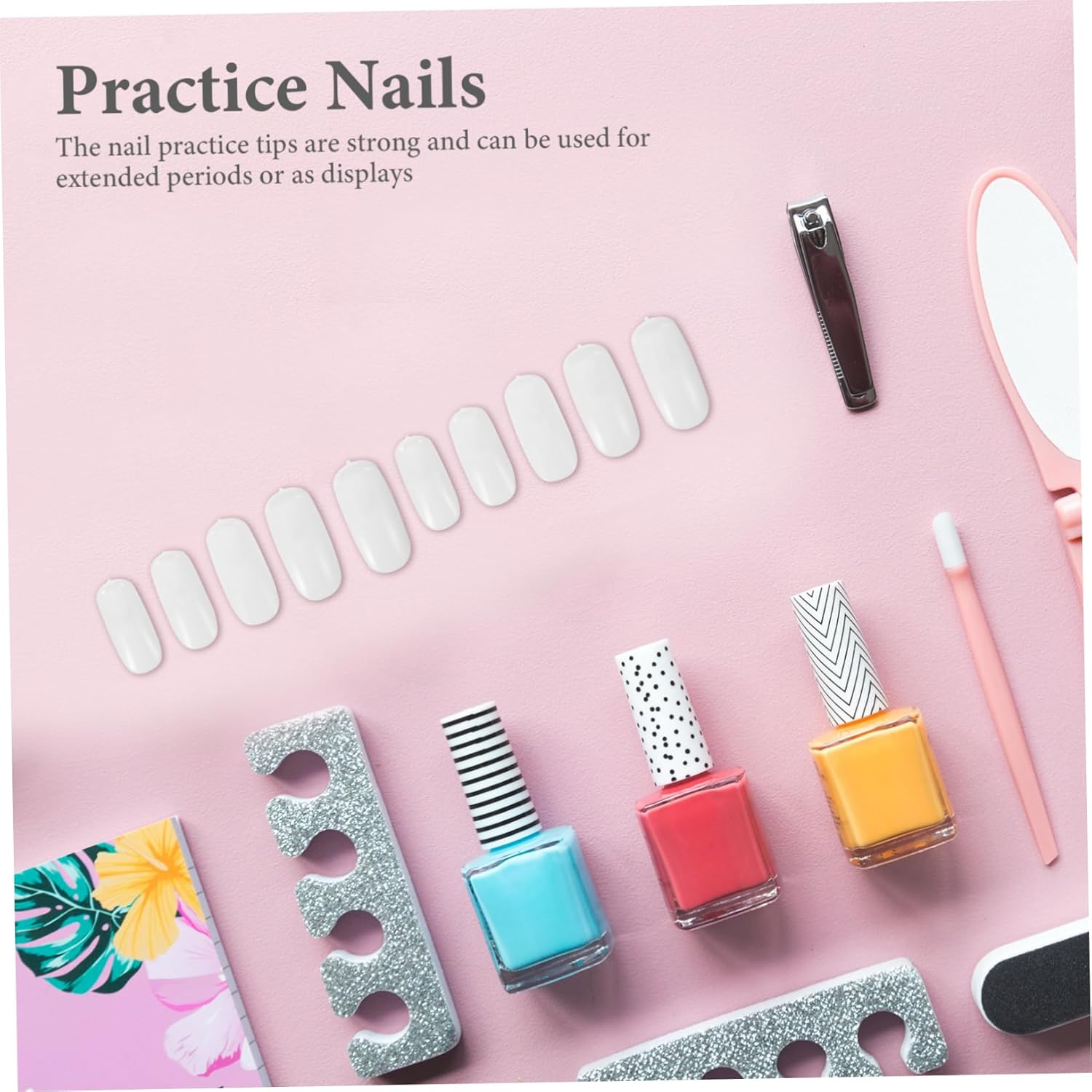 CALLARON 100 Pcs White Nail Practice Tips for Gel Polish Flexible Jointed Artificial Nail Sticks Display and Training image number 1