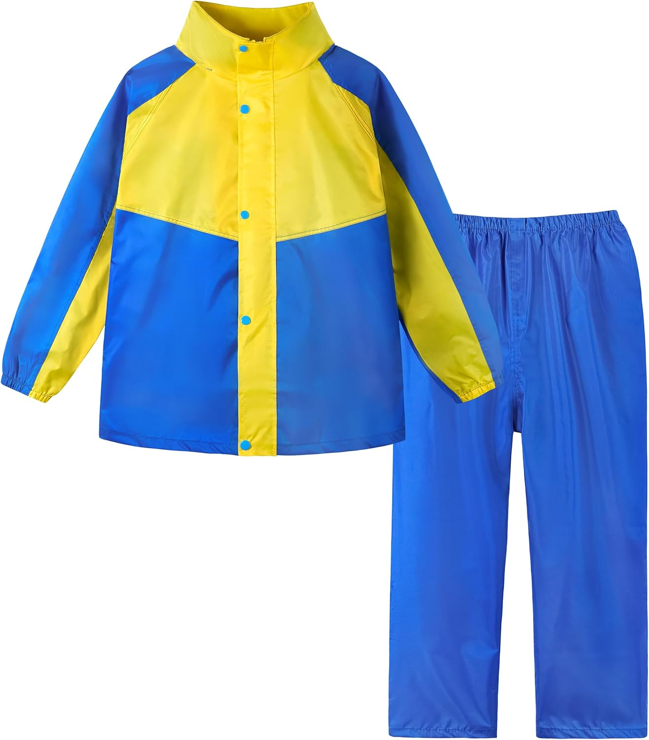 Volunboy Kids Waterproof Suit, Hooded Raincoat Jacket and Trousers Set Puddle Suit with Zip for Boys Girls 8-14 Years
