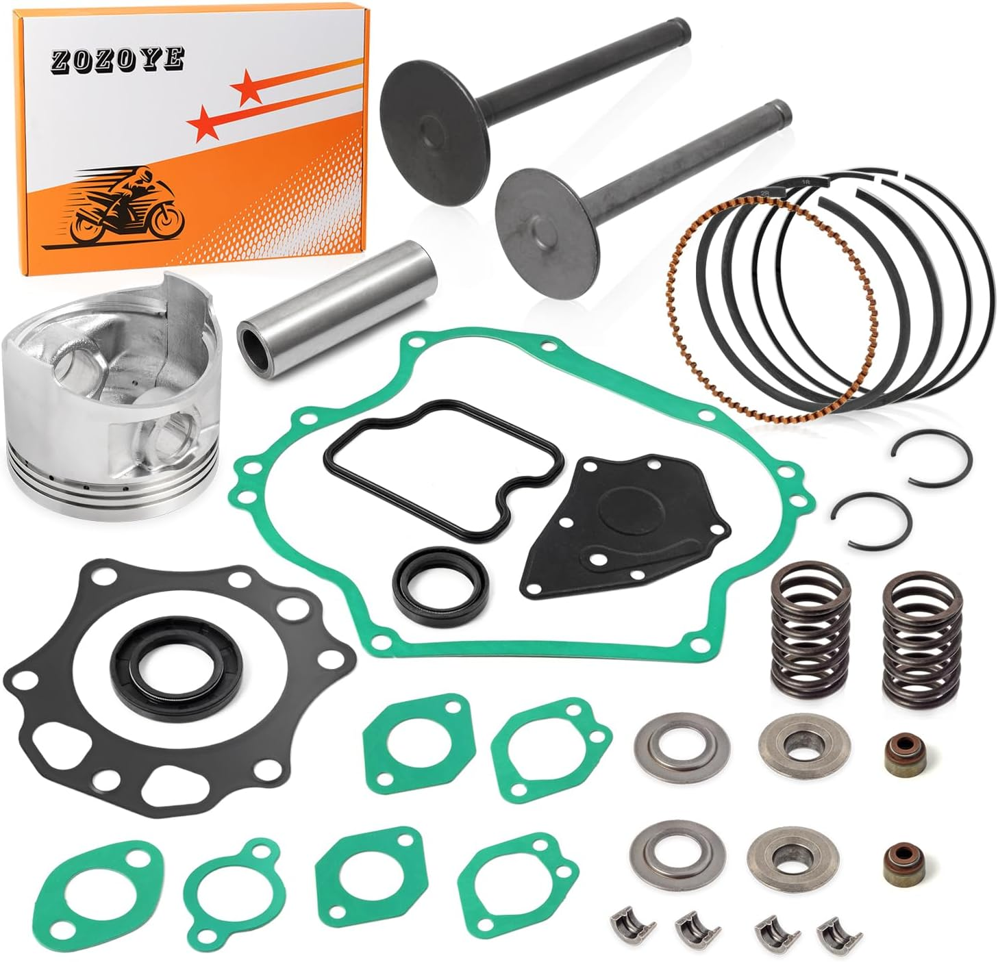 Top End Rebuild Kit Oversize 0.5Mm Piston and Ring Intake Exhaust Valve & Spring Gasket Seal for Club Car DS Precedent Golf Cart FE290 Engine 1992-Up image number 1